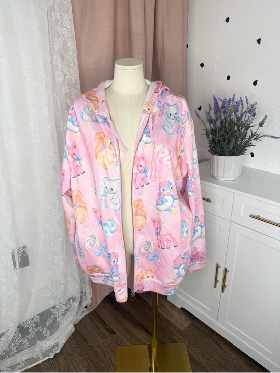 Sugar Thrillz Jackets & Blazers - Sugar Thrillz Pink Pastel Animal Print Hooded Zip-Up Jacket BIN#16